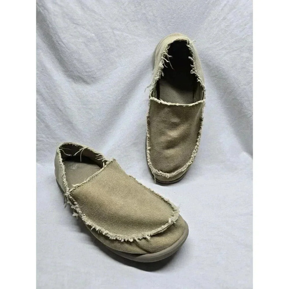 Crocs Santa Cruz Canvas Slip-On Shoes Loafers Men's 10 Tan Khaki Distressed Vibe - Picture 1 of 16